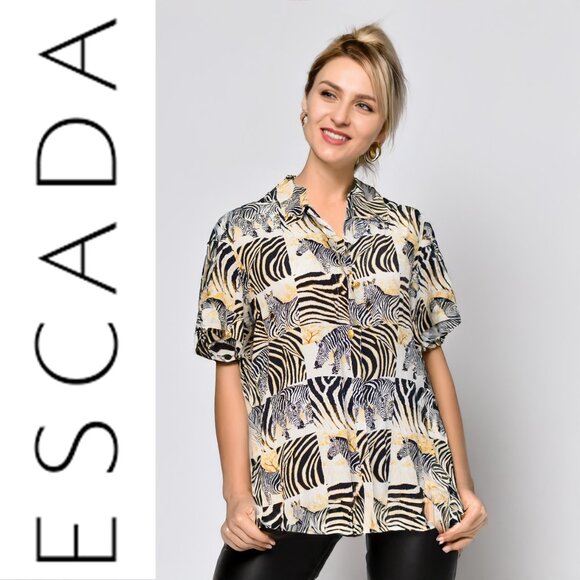 Vintage Escada Zebra Animal Print Silk Blouse - Picture 1 of 11
